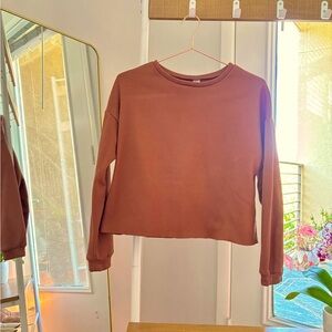Fall - Women's Brown Long Sleeve Top, Crop top-like, Medium
